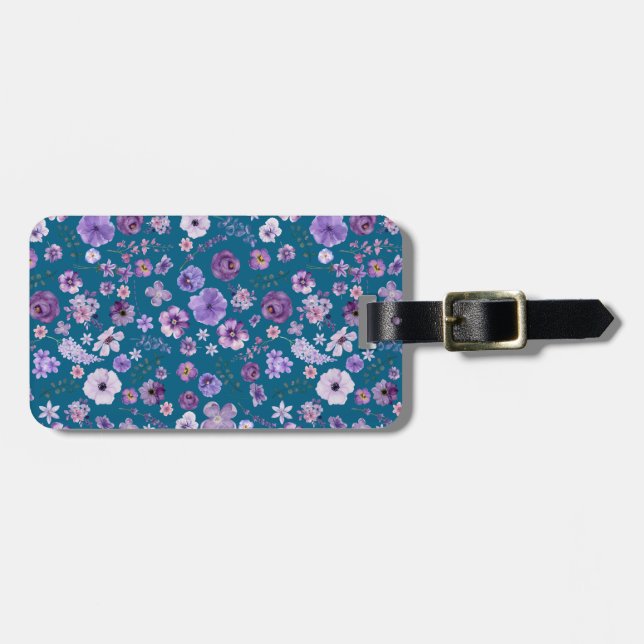 Custom Botanical Luggage Tag - Deep Teal Elegance  (Front Horizontal)