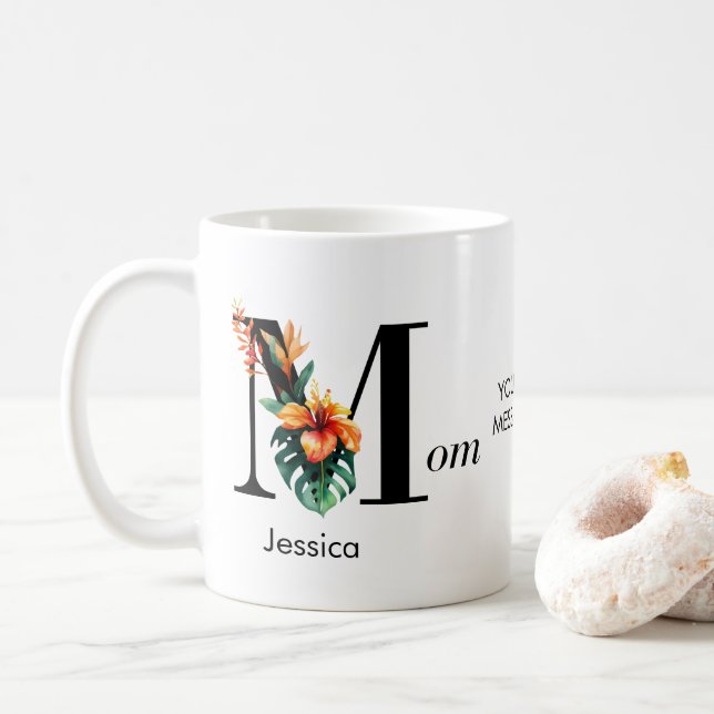 Custom Botanical Monogram Mom Coffee Mug (With Donut)