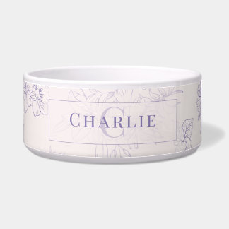 Custom Botanical Monogram Personalized Dog Bowl