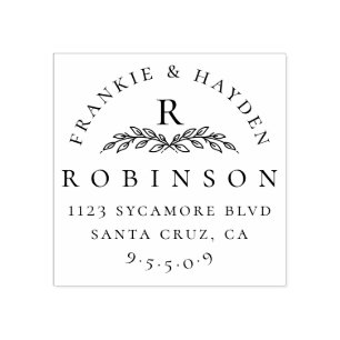 Custom Botanical Monogram Wedding Return Address Rubber Stamp