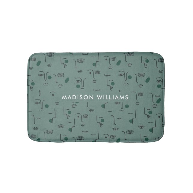 Custom Botanical Motifs with Personalized Name Bath Mat (Front)