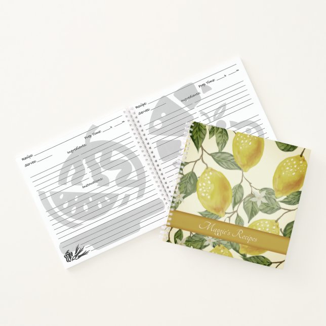 Custom Botanical Vintage Yellow Lemons Recipe Notebook (Inside)