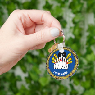 Custom Bowling - Add Name - Blue Keychain
