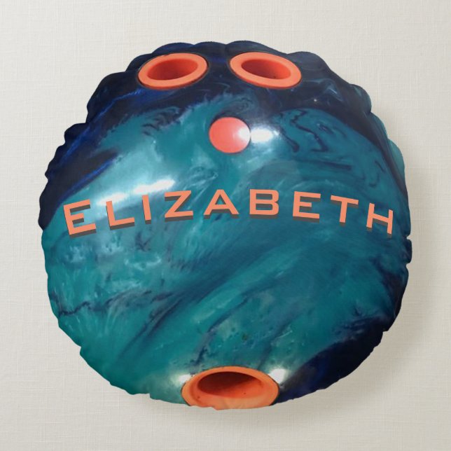 Custom   Bowling Ball Blue Marble and Orange Round Pillow (Front)