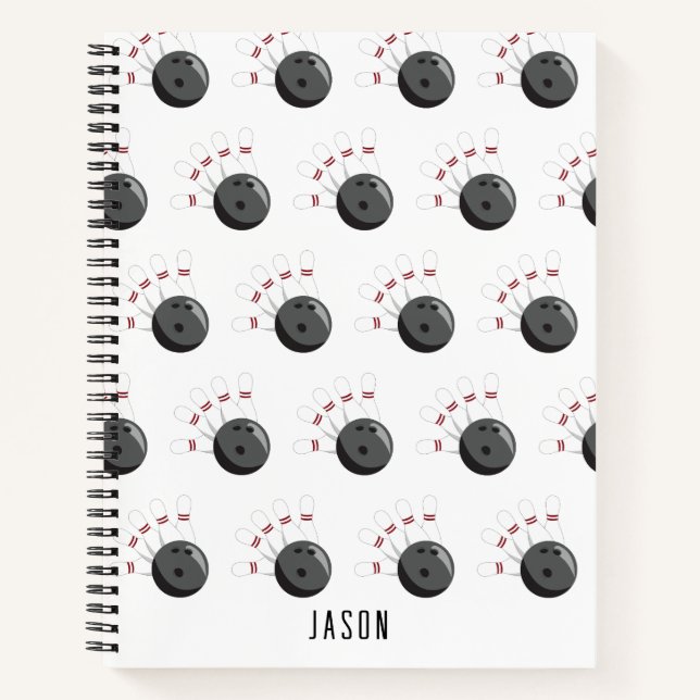 Custom Bowling Ball & Pins Custom Name Notebook (Front)