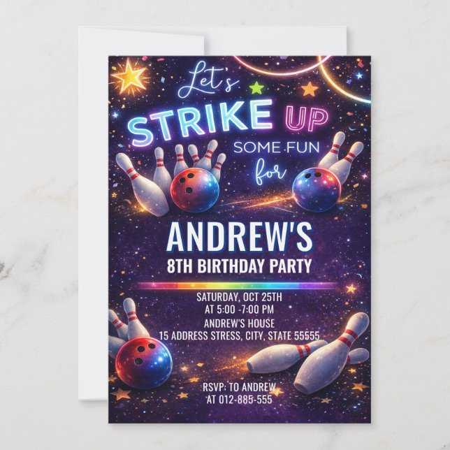 Custom bowling birthday invitation (Front)
