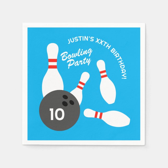 Custom bowling Birthday party theme paper napkins (Front)
