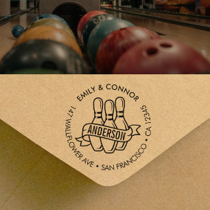 Custom Bowling Family Names Return Address Rubber Stamp