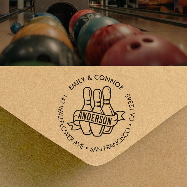 Custom Bowling Family Names Return Address Rubber Stamp (Creator Uploaded)