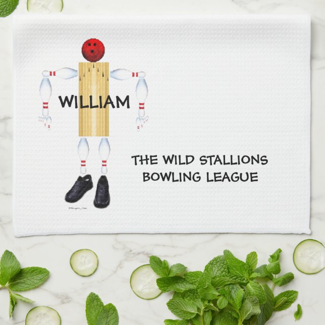 Custom Bowling League Kitchen Towel (Folded)