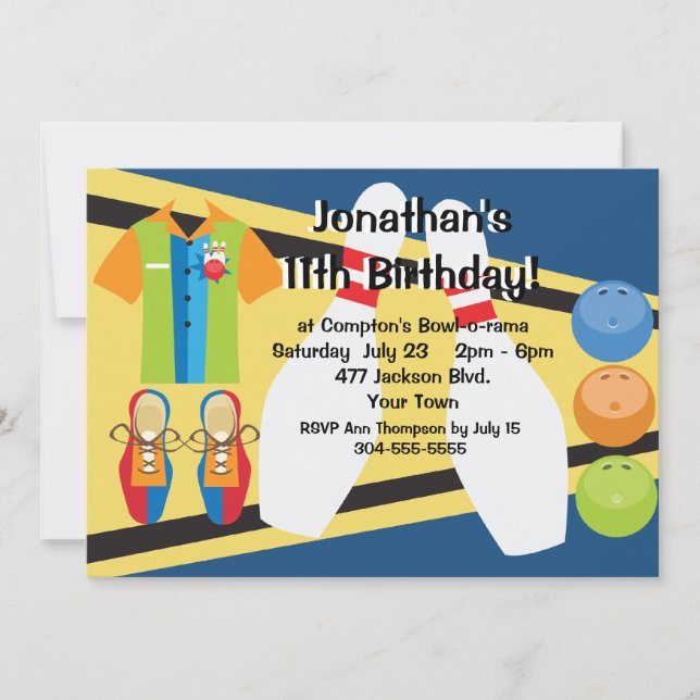 Custom Bowling Party Invitation (Front)