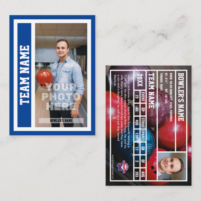 Custom Bowling Trading Card (Blue) (Front/Back)