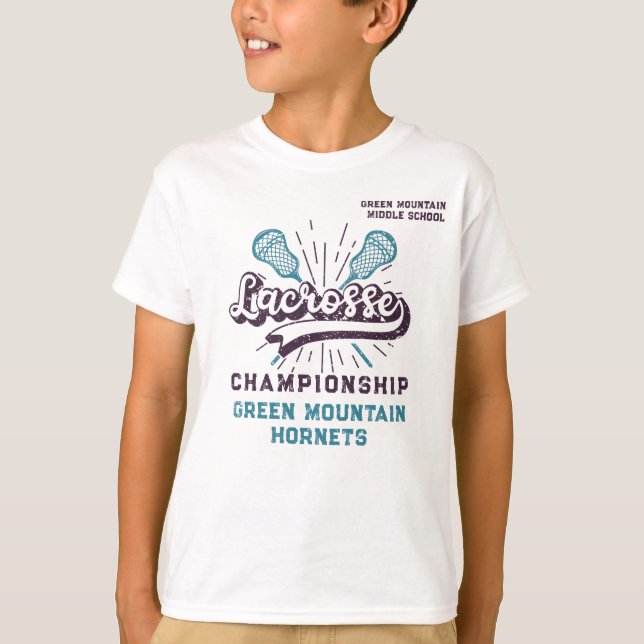 Custom Box Field Lacrosse Team Club Name Number T-Shirt (Front)