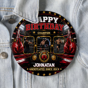 Custom Boxing Birthday Photo Champion Party 6 Inch Round Button