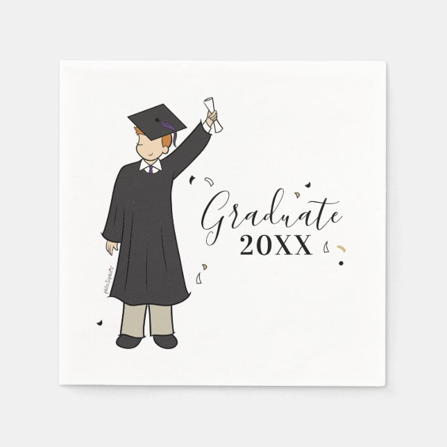 Custom Boy Avatar | High School Graduation Napkins (Front)