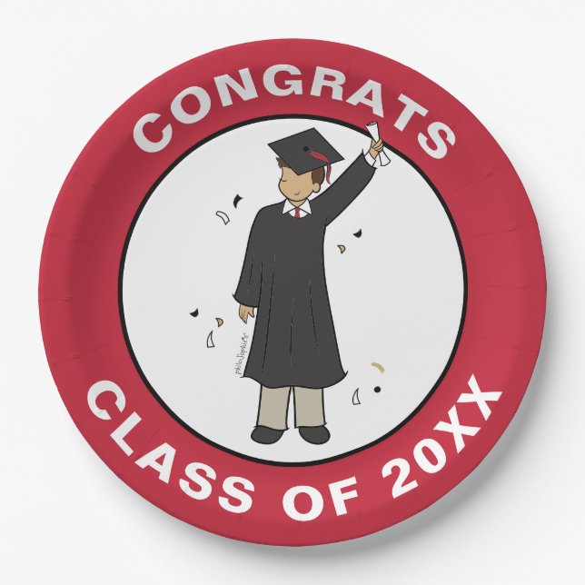 Custom Boy Avatar | High School Graduation Party Paper Plate (Front)