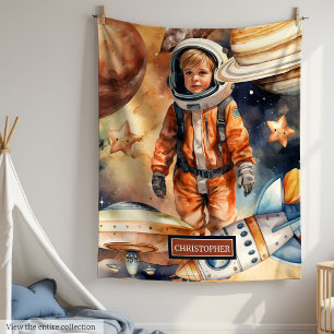 Custom Boy Blanket Astronaut Planets Space Theme