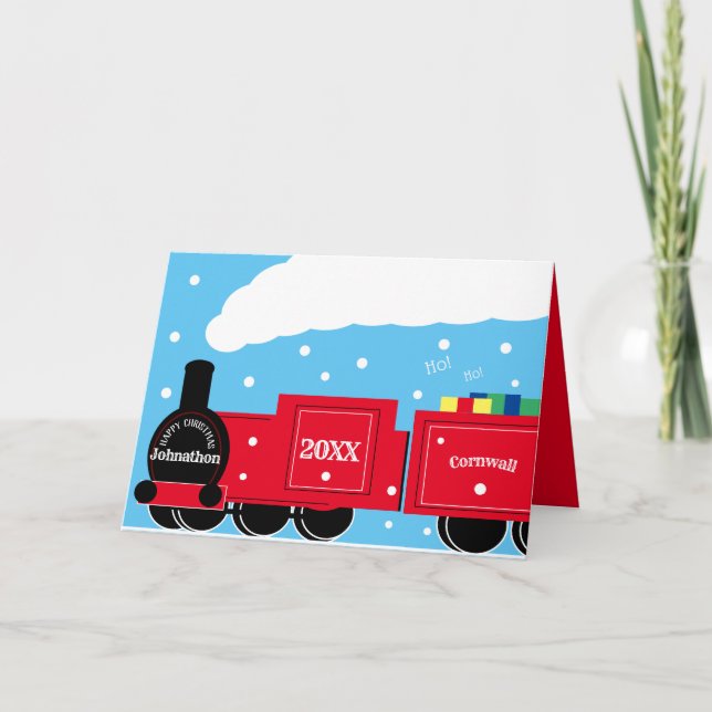 Custom boy Christmas train in snow Card (Front)