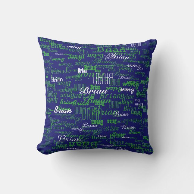 custom boy colour names, personalized navy green throw pillow (Front)