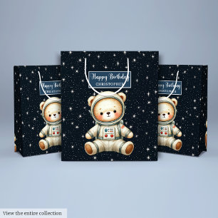 Custom Boy Gift Bag with Teddy Astronaut Theme