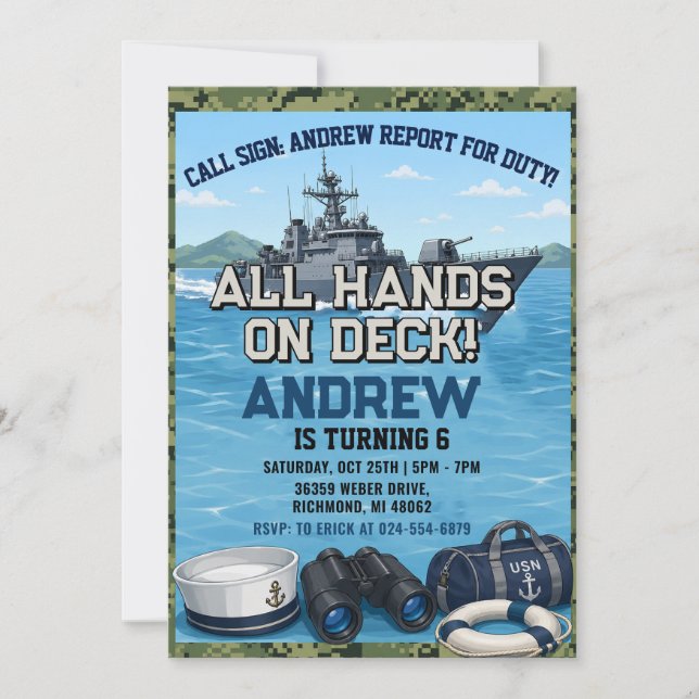 Custom boy Navy Ship Birthday Invitation (Front)