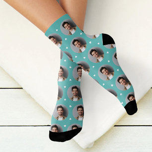 Custom Boyfriend Photo Aqua Blue Love Socks