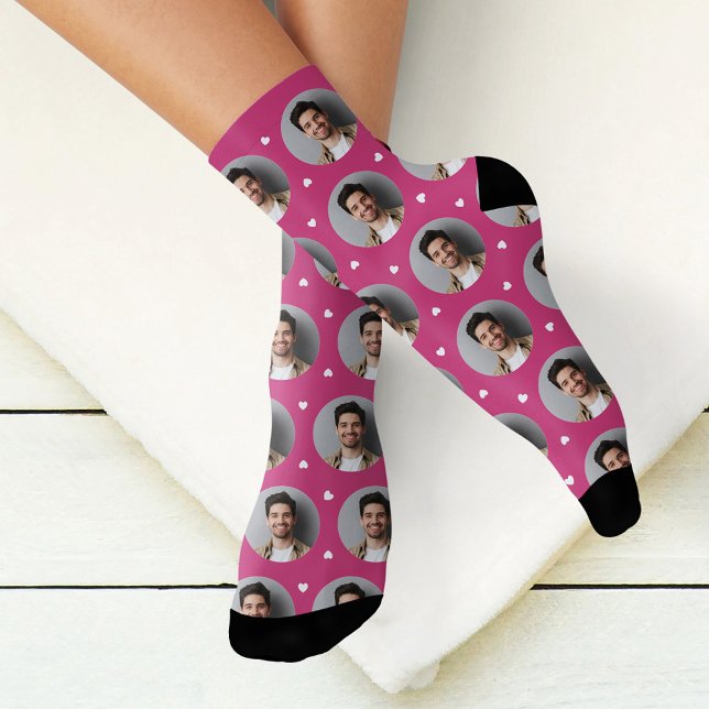 Custom Boyfriend Photo Hot Pink Love Socks (Creator Uploaded)