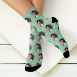 Custom Boyfriend Photo Mint Green Love Socks<br><div class="desc">Show your love for your girlfriend, wife, or partner with these fun, cute and cozy custom-printed socks! Our boyfriend photo premium crew socks feature a pattern of your own favourite photo along with small white confetti hearts. Create your own by simply adding your picture to the round placeholder image. Makes...</div>