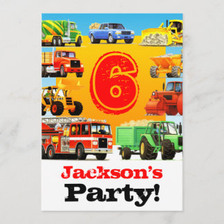 Custom Boy's 6th Birthday Construction Truck Party Invitation