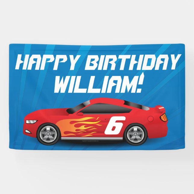 Custom Boys Race Car Birthday Party Banner (Horizontal)