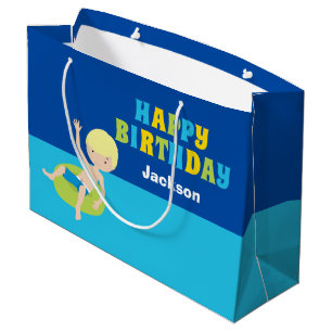 Custom Boys Summer Pool Party Kids Birthday Large Gift Bag