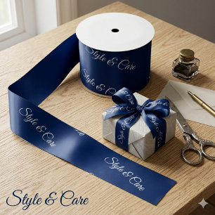 Custom Brand Name Pattern Stylish Navy Satin Ribbon