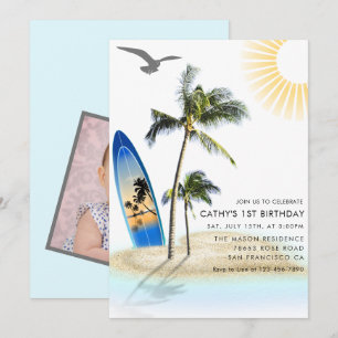 Custom Branded Beach Summer Neutral 1st Birthday  Invitation
