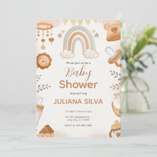 Custom Branded Brown Watercolor Baby Shower Invitation