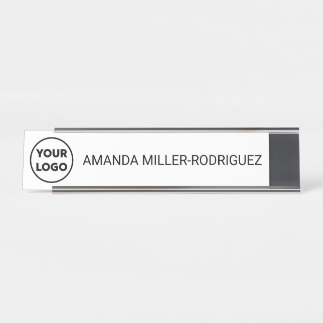 Custom Branded Business Company Logo and Long Name Desk Name Plate (Front)
