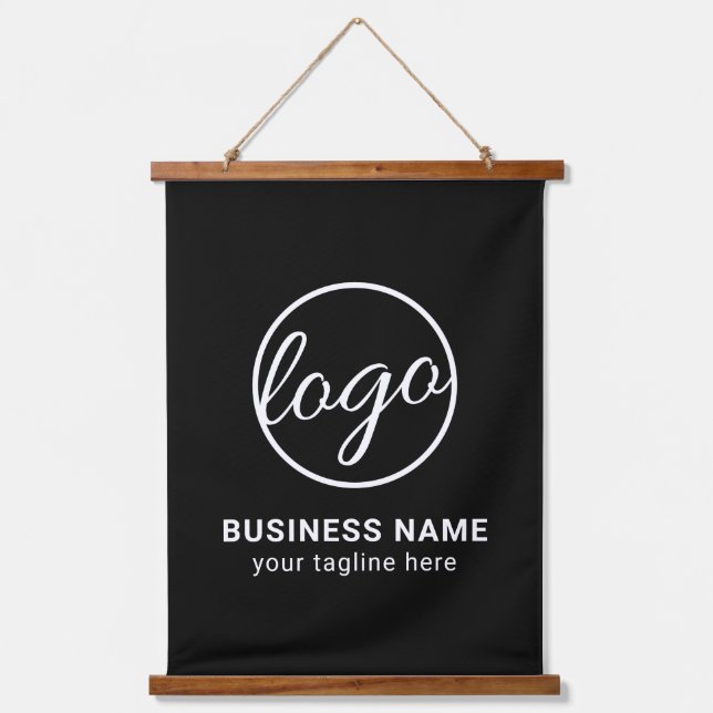 Custom Branded Company Logo Black Business Hanging Tapestry (Front)