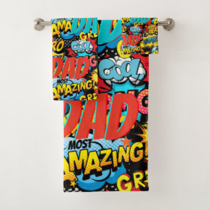 Custom Branded DAD Gift - Comic Superhero Fun Name Bath Towel Set