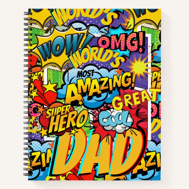 Custom Branded DAD Gift - Comic Superhero Fun Name Notebook (Front)