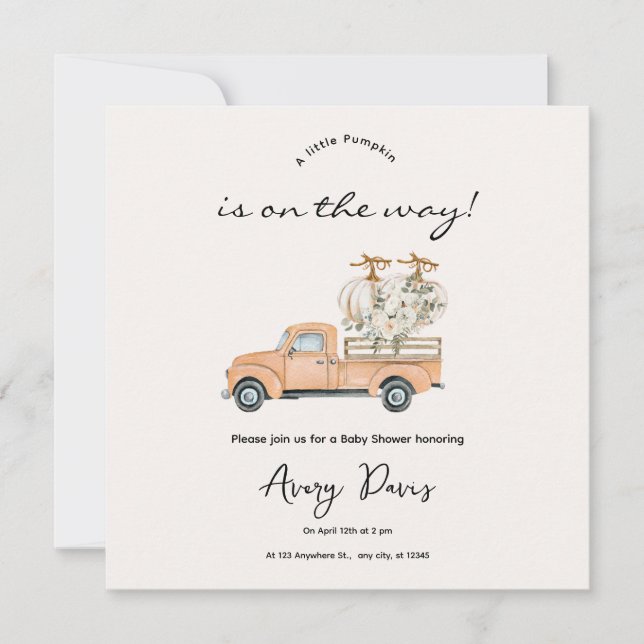 Custom Branded Fall Pumpkin Baby Shower Invitation (Front)