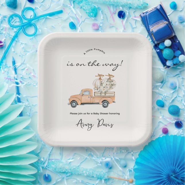 Custom Branded Fall Pumpkin Baby Shower  Paper Plate (Party)