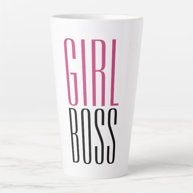 Custom Branded Girl Boss Hot Pink Black Typography Latte Mug (Front)