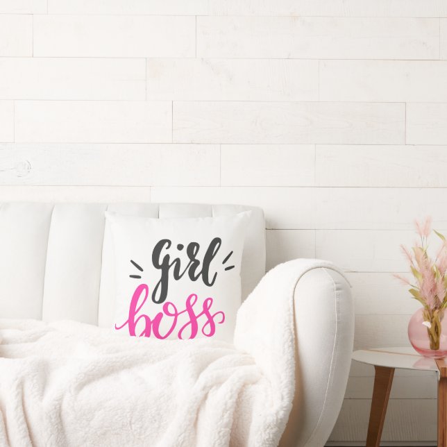 Custom Branded Girl Boss Typography Any Colour  Throw Pillow (Couch)