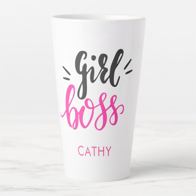 Custom Branded Girl Boss Typography Pink Black Latte Mug (Front)