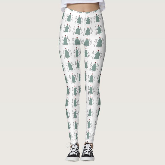 Custom Branded Green Black Christmas Tree Leggings (Front)
