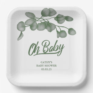 Custom Branded Greenery Oh Baby   Baby Shower 9"  Paper Plate