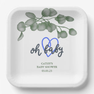 Custom Branded Greenery Oh Baby Baby Shower 9" Paper Plate