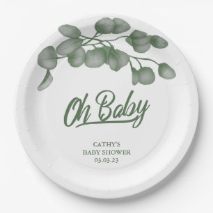 Custom Branded Greenery Oh Baby   Baby Shower  Paper Plate