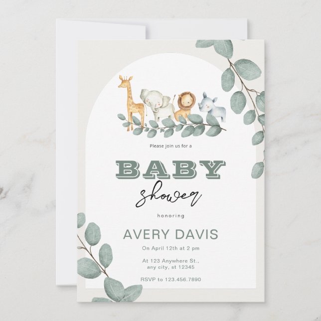 Custom Branded Greenery Safari Baby Shower  Invitation (Front)