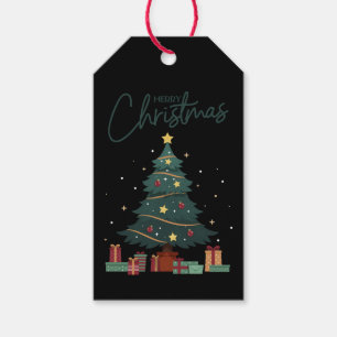 Custom Branded Merry Christmas Tree Black  Gift Tags