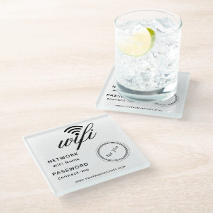 Custom Branded Modern Hotel Business Logo Wifi  Glass Coaster